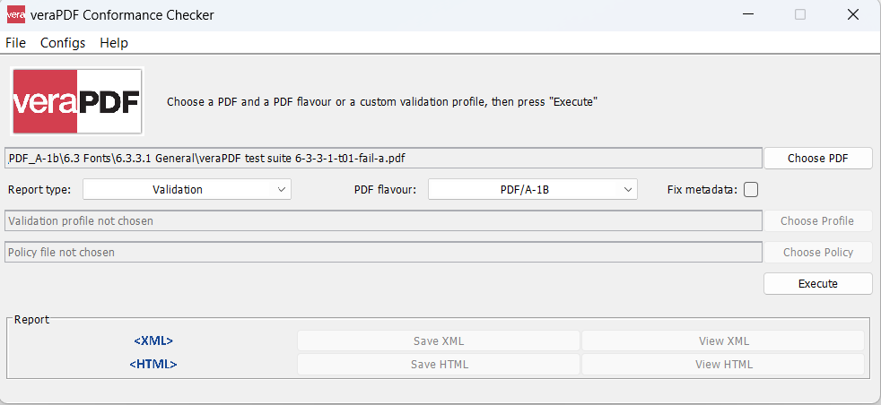 veraPDF GUI populated screen